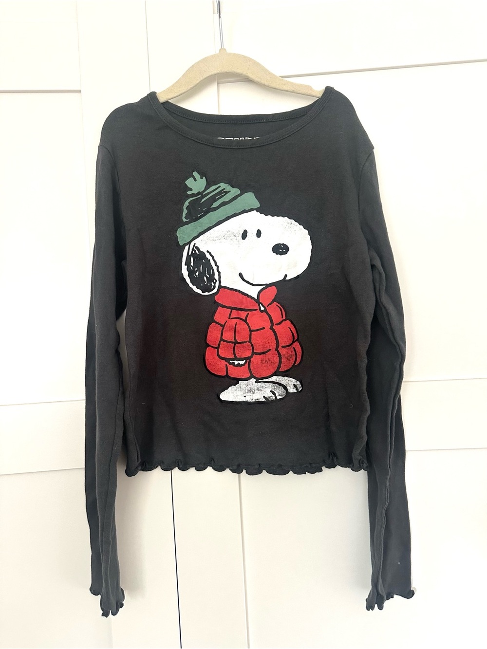 Peanuts Black Long-Sleeve Snoopy Tee with Red & Green Graphic